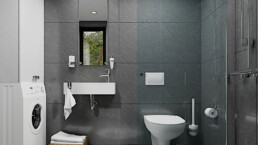 Ett grått modernt badrum